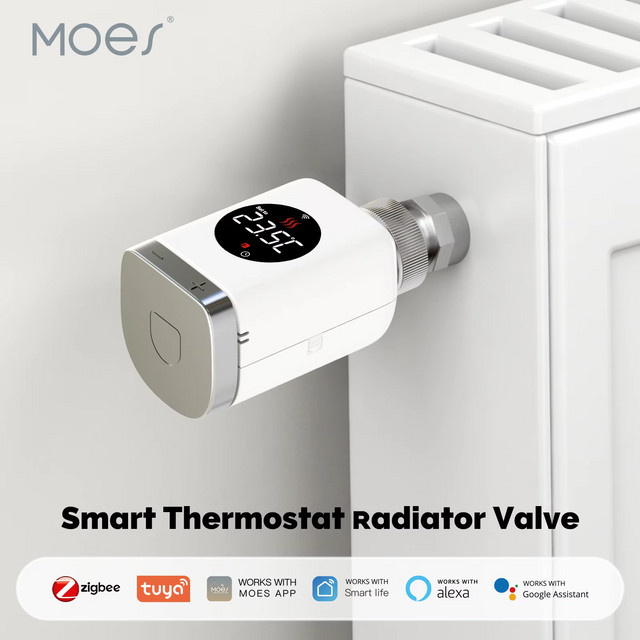 MOES Tuya Smart Thermostatventil TRV Programmierbarer Wifi und ZigBee Ferntemperaturregler mit App-Steuerung in Weiß - Bild 1