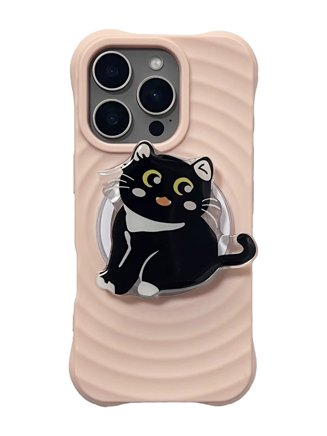 Handyhalterung mit schwarzer Katze und großen Augen als Griptok für dein iPhone 17 Pro Max in Schwarz - Bild 4