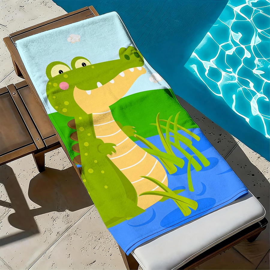 Hochsaugfähiges Mikrofaser-Strandtuch für Kinder mit Cartoon-Krokodil-Motiv in Grün, Weiß und Multicolour, Breite: 60 cm, Höhe: 120 cm - Bild 3