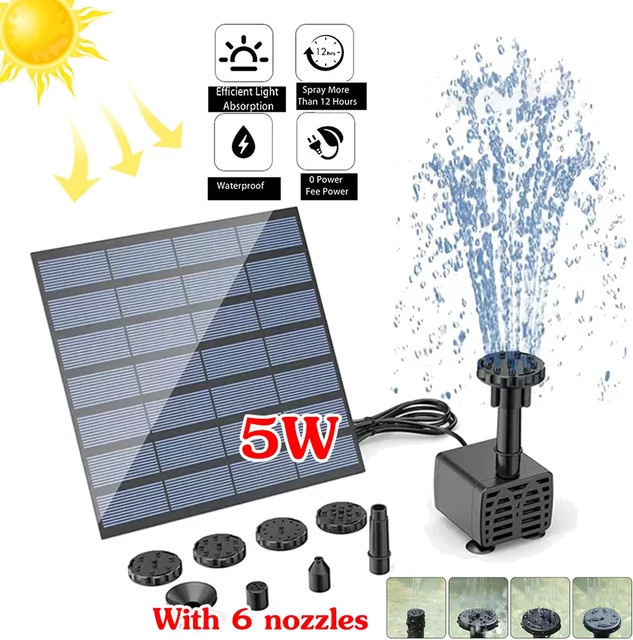 APWIKOGER Solar Wasserpumpe für Gartenbrunnen und Vogelbad mit 6 Düsen in Schwarz - Bild 1