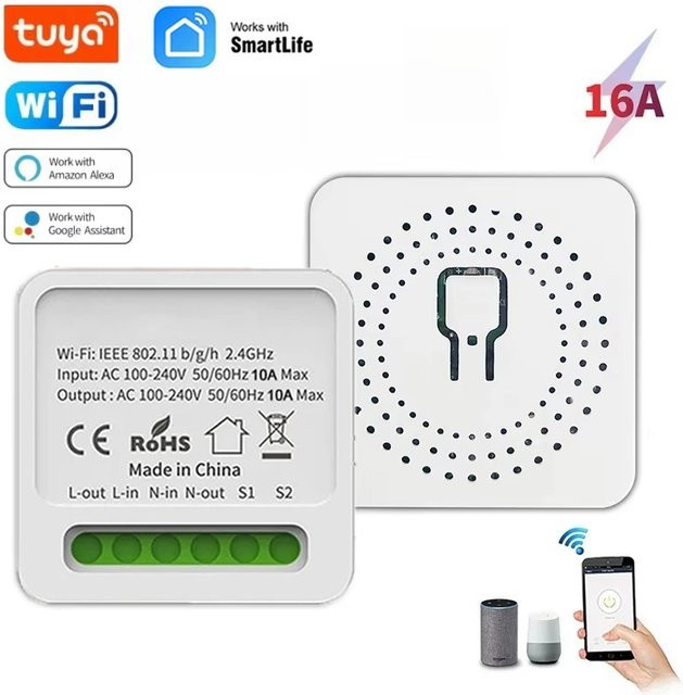 Tuya Smart Mini-Schalter WiFi/Zigbee 2-Wege-Wandschalter in Weiß mit App-Fernsteuerung und Zeitschaltuhr, kompatibel mit Alexa und Google Assistant - Bild 1