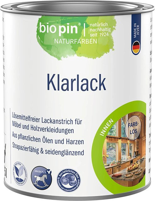 Biopin Klarlack für Holz, wasserbasiert und lösungsmittelfrei, transparent, seidenmatt, 0,375 l - Bild 1