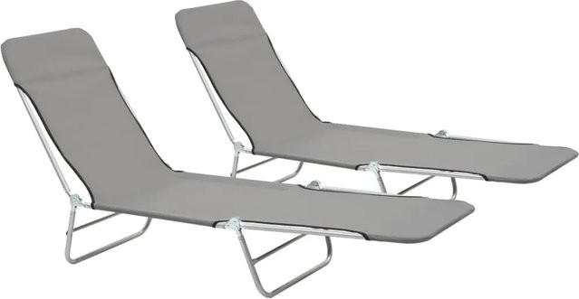 2er Set vidaXL Klappliegen aus pulverbeschichtetem Stahl und UV-beständigem Oxford-Gewebe in Grau - Bild 1