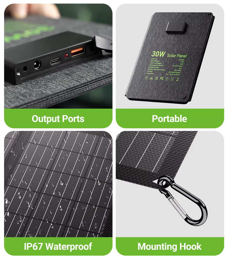 AUFU Tragbares Solarpanel 30W Faltbares Mobiles Ladegerät für Handys und Powerbanks in Schwarz - Bild 6