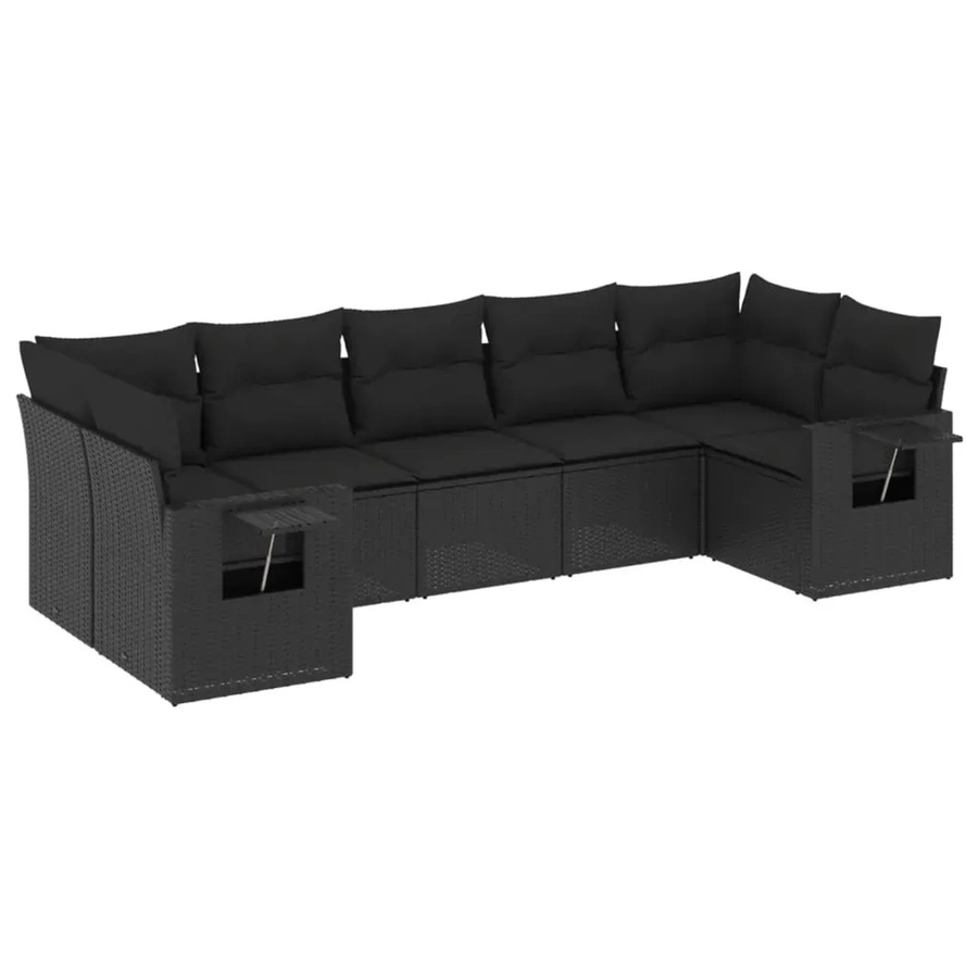 vidaXL 7-teilige Garten-Sofagarnitur in L-Form aus Poly-Rattan in Schwarz mit Kissen und pulverbeschichtetem Stahlgestell - Bild 2