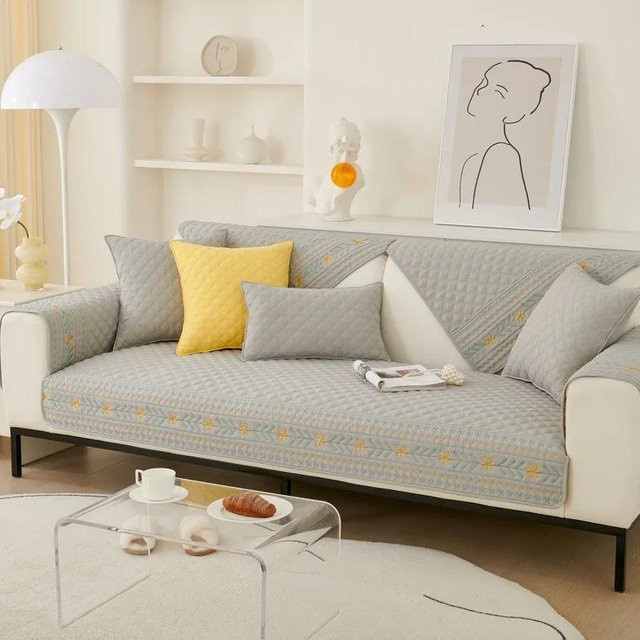 Moderner Sofabezug aus Jacquard-Stoff mit floraler Stickerei in Grau, Kissenbezug für dein Wohnzimmer, Breite: 70 cm, Höhe: 70 cm - Bild 1