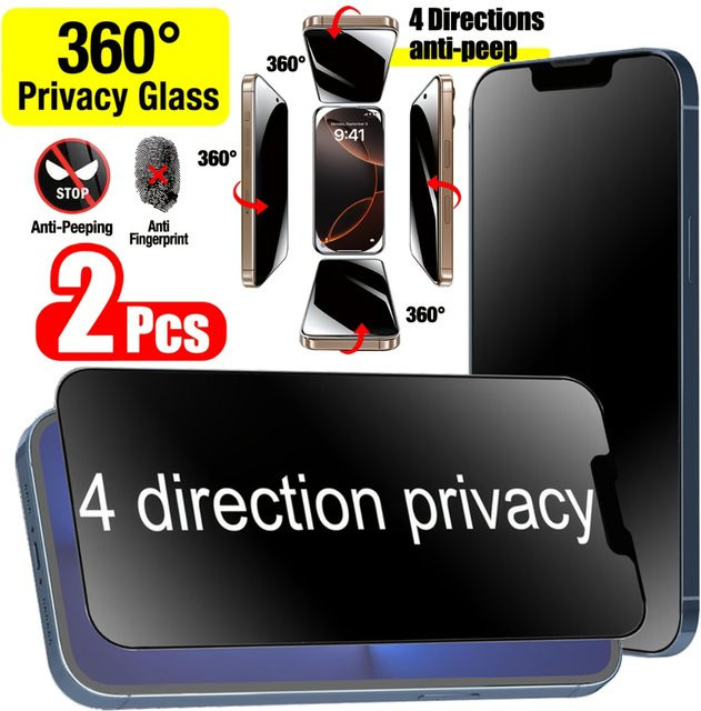 NNBILI 2er-Pack 4-Wege 360-Grad Blickschutzfolie für iPhone 17 16 15 14 13 12 11 Pro Max 17e, kratzfest und transparent - Bild 1