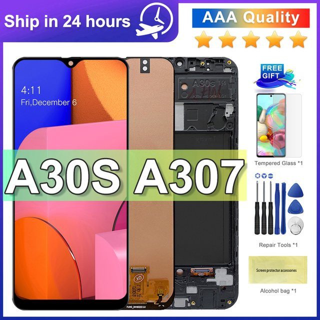 Samsung A30S LCD-Display mit Rahmen als digitaler Touchscreen in Schwarz für A307 A307F A307FN A307G A307YN - Bild 1