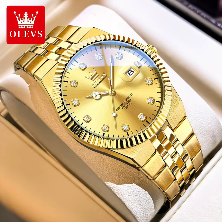 OLEVS Armbanduhr Quarz, Edelstahl, Diamant, Gold, Herren - Bild 4