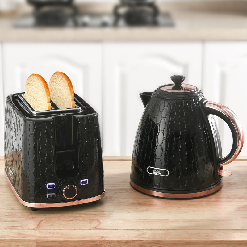 HOMCOM Frühstücks-Set mit Wasserkocher und Toaster in Schwarz, 2200 W, 1,7 l Wasserkocher und 2-Scheiben-Toaster mit 7 Bräunungsstufen - Bild 2