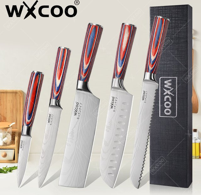 WXCOO Damaskus Laser Cleaver mit Holzgriff als Metzger- und Chefmesser zum Schneiden von Fleisch, Obst und Gemüse - Bild 1