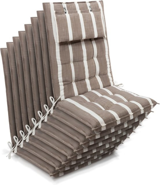 Beautissu 8er Set Sun-HL Hochlehner Auflage Beige-Weiß-Gestreift, B/T/H: 120 x 50 x 8 cm - Bild 1