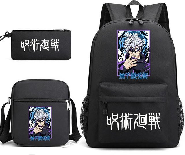 Bandai Jujutsu Kaisen 3-in-1 Schultaschen-Set für Jungen und Mädchen in Schwarz mit Rucksack, Umhängetasche und Federmäppchen - Bild 1