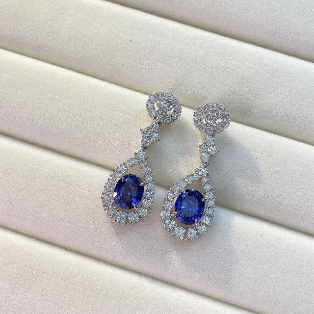 Ohrringe 925 Sterling Silber, Tansanit, Diamant, Damen - Bild 1