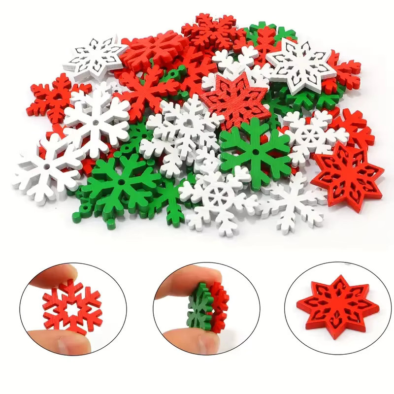 50 Stück Schneeflocken-Holzscheiben von ZQNYCY in Multicolor für DIY Bastelarbeiten, Weihnachten und Silvester Dekoration - Bild 5