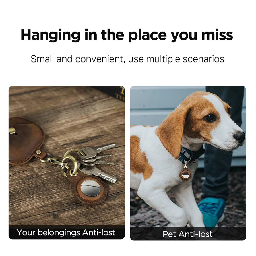 Apple Airtag Schlüsselanhänger aus echtem Leder in Braun als Case Locator Tracker Zubehör - Bild 3