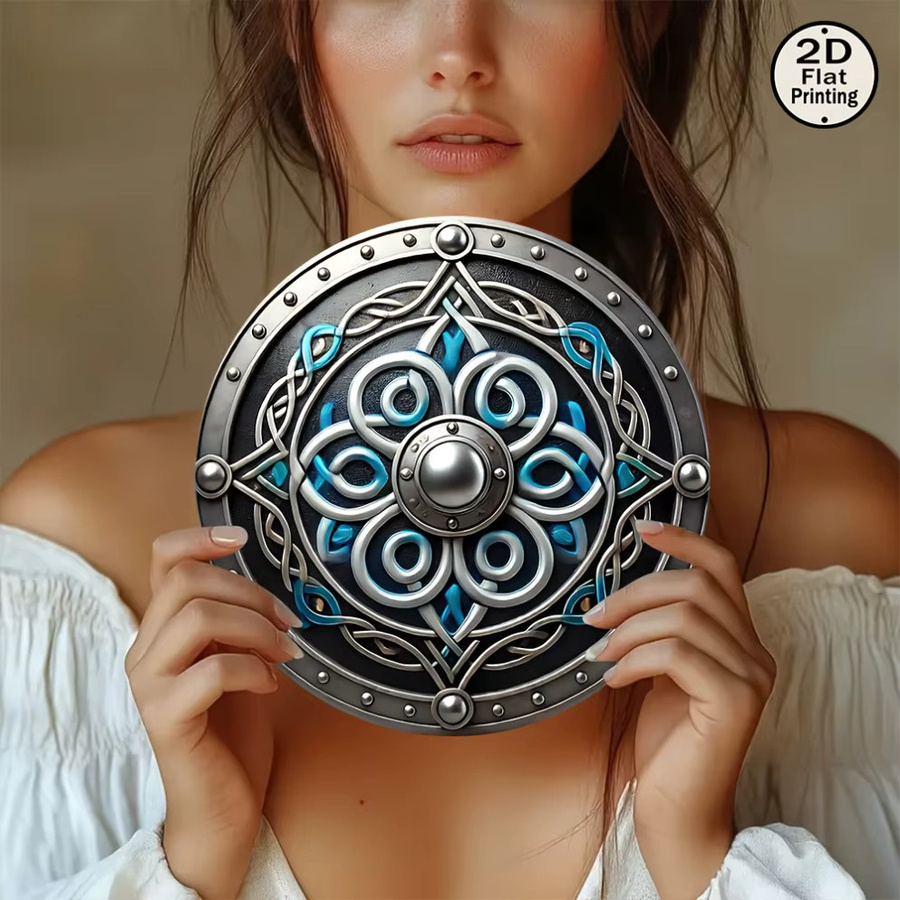 HELLOYOUNG Wikinger-Schild Metallschild mit keltischem Mandala-Design im Vintage-Stil, runde Wanddekoration für dein Heim oder Büro, Durchmesser: 20 cm - Bild 2