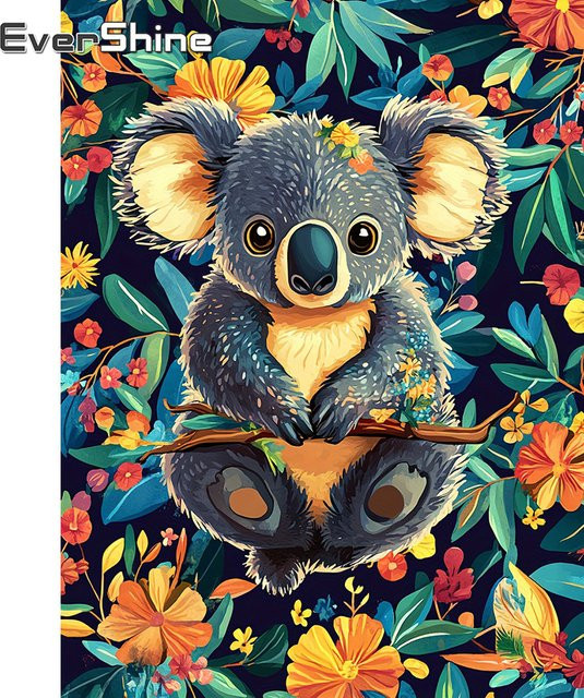 EverShine Diamant Mosaik Set Koala Bild mit Blumen, Strass Stickerei Set in Multicolour, Breite: 30,0 cm, Höhe: 20,0 cm - Bild 1