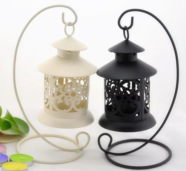 Shunmaii Hängender Kerzenhalter aus Schmiedeeisen im Vintage-Design in Weiß für Teelichter und Tischdekoration - Bild 1