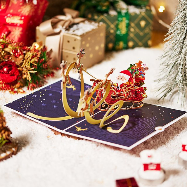 Opjoys 3D-Pop-up-Weihnachtskarte mit fliegendem Schlitten in Mehrfarbig - Bild 1