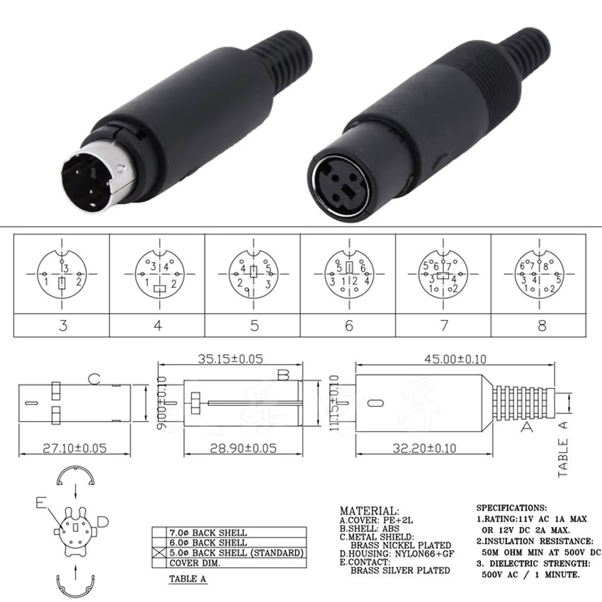 BSN Mini-DIN Stecker und Buchse für Chassis-Kabelmontage in Schwarz - Bild 5