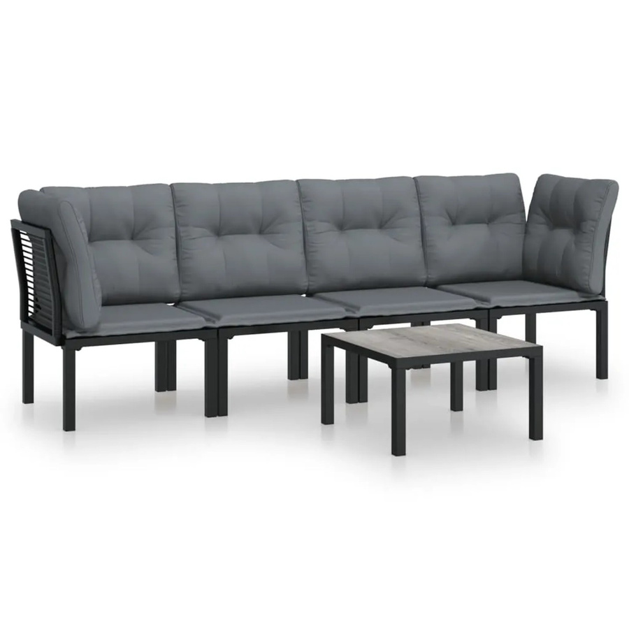 vidaXL 5-tlg Garten-Lounge-Set Modell 2 in Schwarz und Grau aus Poly Rattan mit Polsterung und Couchtisch - Bild 2
