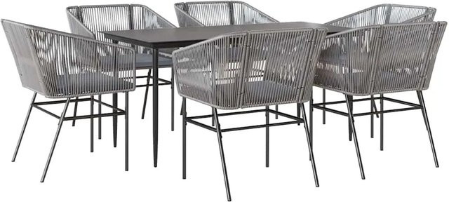 vidaXL 7-teilige Garten-Essgruppe aus Poly Rattan mit Glasplatte und Kissen in Grau - Bild 1