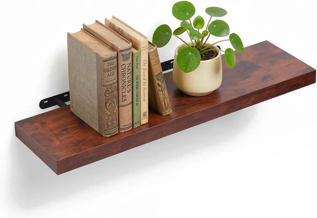 Relaxdays Wandregal im Industrial Design aus MDF und Eisen, Farbe Braun, B/T/H: 80 x 23 x 4 cm - Bild 1