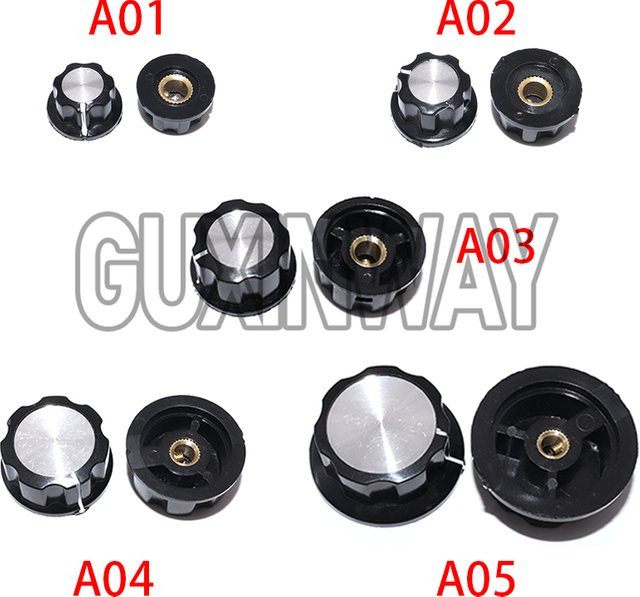 GUXINWAY Set aus 2 Potentiometer-Knöpfen MF-A01 bis MF-A05 für WH118/WX050 Drehschalter mit 6mm Achse - Bild 1