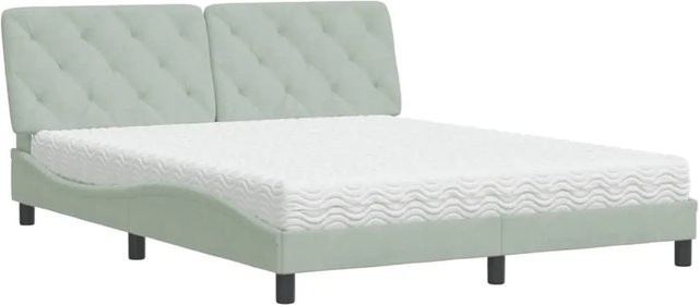 vidaXL Bett mit Matratze aus Samt in Hellgrau, B/T/H: 160 x 200 x 17 cm - Bild 1