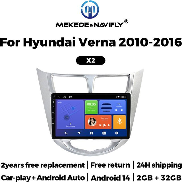 STRONGNAVI Android 14 Autoradio für Hyundai Solaris Verna Accent 1 (2010-2016) mit Carplay, 2 Din Multimedia Player Stereo FM, Schwarz - Bild 1