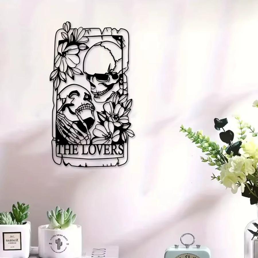 CIFBUY Totenkopf Wandkunst aus Metall in Schwarz im Gothic und Bohemian Stil mit floralen Elementen - Bild 2
