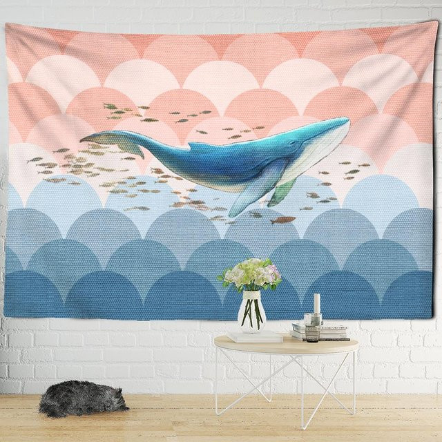 Super Six Cartoon Tier Wandteppich im Boho-Stil, grau und mehrfarbig, B: 95 cm, H: 70 cm - Bild 1