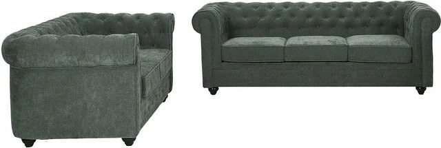 Vente-unique Chesterfield Couchgarnitur aus Stoff in Grün mit 2-Sitzer und 3-Sitzer, Breite: 165 cm, Breite: 205 cm - Bild 1