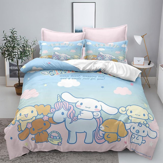 Sanrio Bettwäscheset mit Pom Pom Purin und Cinnamoroll aus Mikrofaser, Blau, 2-3-teilig, B: 173 cm, H: 218 cm - Bild 1