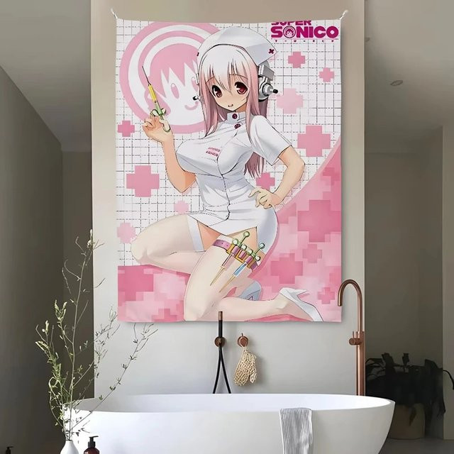 VIKAMA Soft Art Wandteppich Rosa Engel-Krankenschwester Anime Wandbild aus Textil - Bild 1