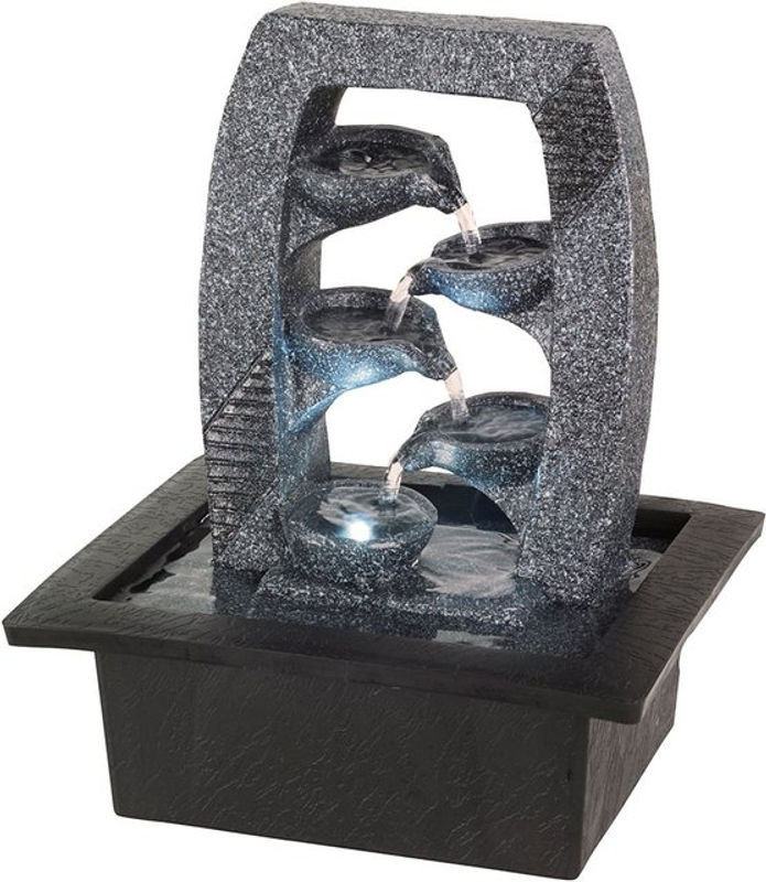 LUMINEO Kaskade Polyresin-Brunnen mit LED-Beleuchtung in Weiß und Grau - Bild 1