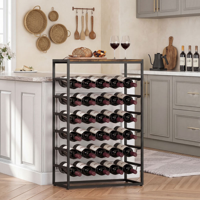 HOMCOM Weinregal für 30 Flaschen aus Metall und Spanplatte, freistehender Flaschenhalter im industriellen Design, Rustikal-Braun, B/T/H: 59 x 30 x 88,5 cm - Bild 2