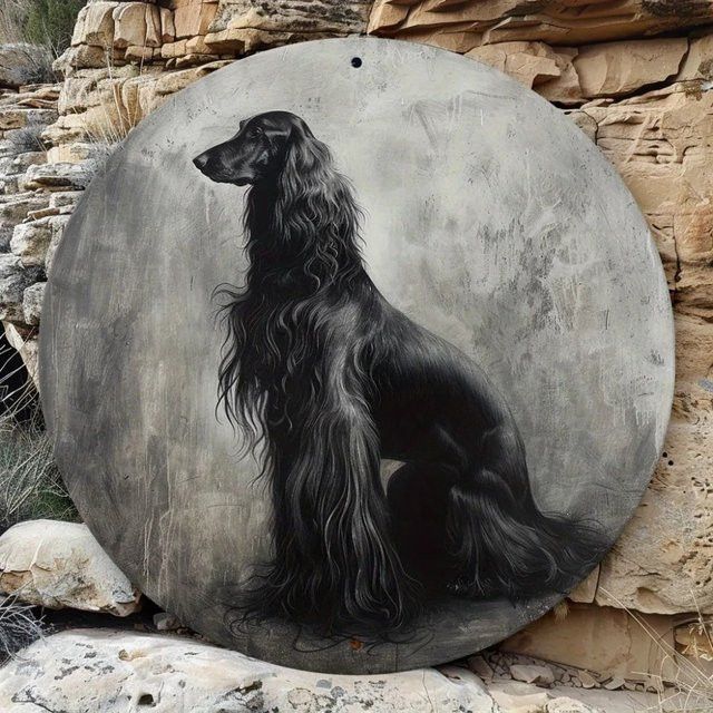 Hello Young Moderne Wanddekoration mit afghanischem Windhund-Porträt in Schwarz-Weiß - Bild 1
