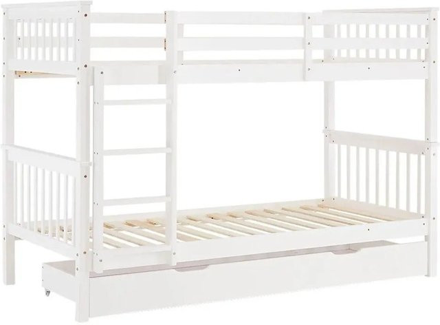 Homestyle4u Etagenbett für Kinder aus Kiefernholz mit Stauraum und 2 Matratzen, Weiß, B/T/H: 90 x 200 x 144 cm - Bild 1
