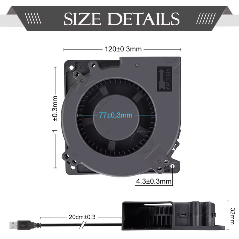 Gdstime 12032 Radiallüfter PWM Turbo-Gebläse mit USB-A Anschluss, Schwarz, B/H: 120 x 32 mm - Bild 5