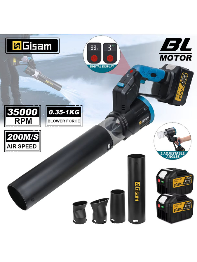 Gisam Bürstenloses elektrisches Turbogebläse mit 35000 U/min als Hand-Laubbläser und Staubgebläse für Makita LXT 18V Akkus, Schwarz - Bild 7