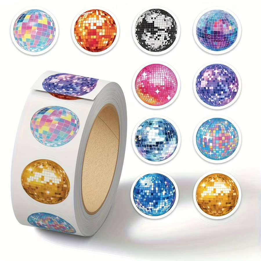 500 Stück Retro Disco-Kugel Aufkleber in Multicolour, glänzende selbstklebende Sticker für Party-Dekoration, Schreibwaren und als Belohnung für Schüler - Bild 2