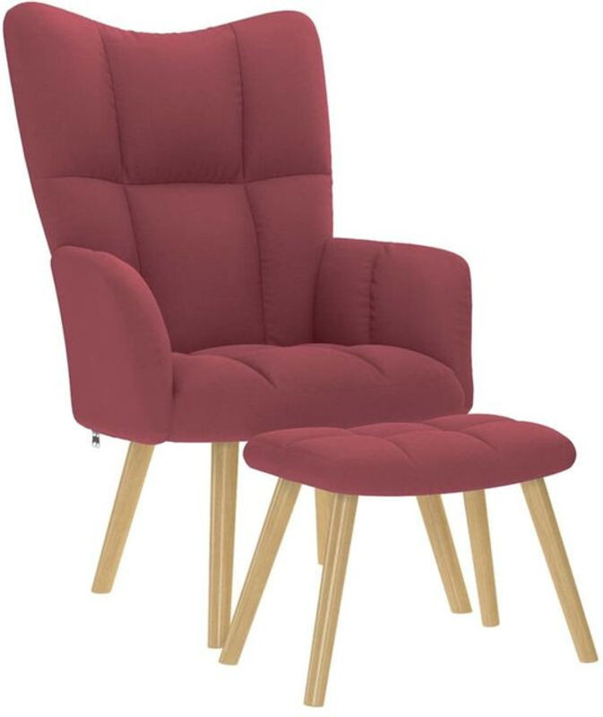 vidaxl Relaxsessel mit Hocker in Rot aus Stoff und Metall im skandinavischen Design, B/T/H: 95,5 x 69 x 61,5 cm - Bild 1