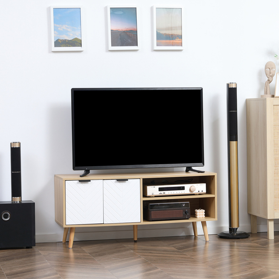 HOMCOM TV-Möbel im skandinavischen Design mit 2 Türen und 2 Fächern, Weiß, B: 110 cm, T: 39 cm, H: 48,8 cm - Bild 2