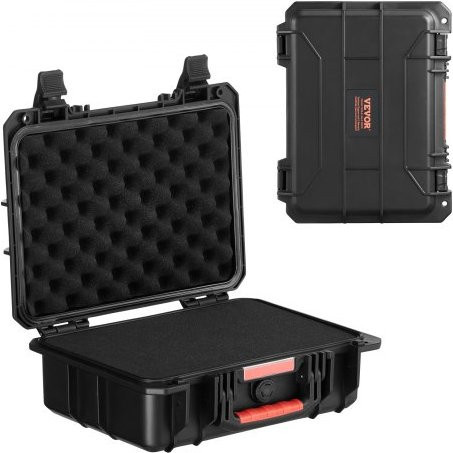 VEVOR wetterfester Hartschalenkoffer mit vorgeschnittenem Schaumstoff und einziehbaren Griffen, IP67 wasserdichtes Gehäuse in Schwarz, B/T/H: 38 x 30 x 14 cm - Bild 1