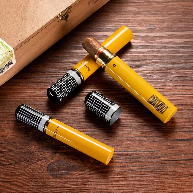 Aluminium Zigarrenröhrchen mit Zedernholzchip für Humidor GH-101 Gelb - Bild 1