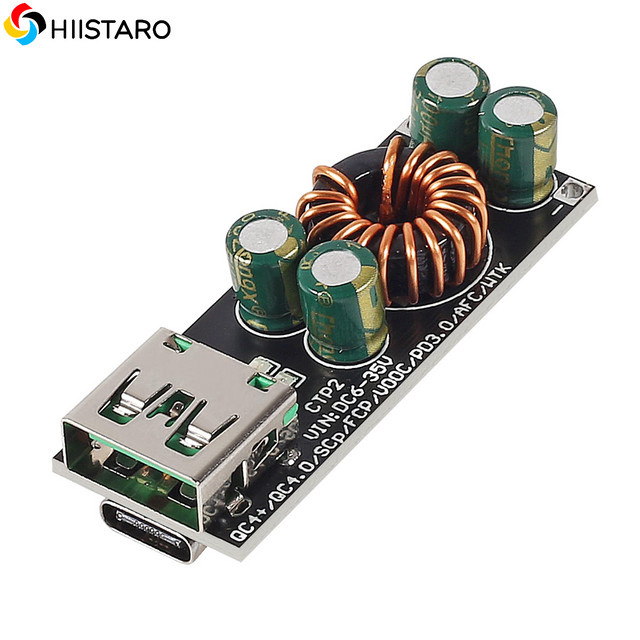 60W DC zu USB Typ C PD 3.0 und QC 4.0 Step-Down-Leistungsmodul mit USB Typ A in Schwarz für 6-35V Schnellladung von Huawei SCP/FCP und Apple PD - Bild 1
