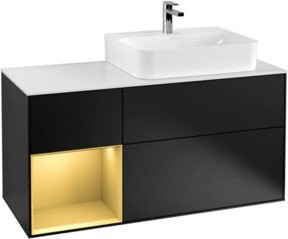 Villeroy & Boch Finion Waschtischunterschrank mit Abdeckplatte und Regal links, Farbe Schwarz matt lackiert, Breite: 120 cm, Tiefe: 50,1 cm, Höhe: 50,1 cm - Bild 1