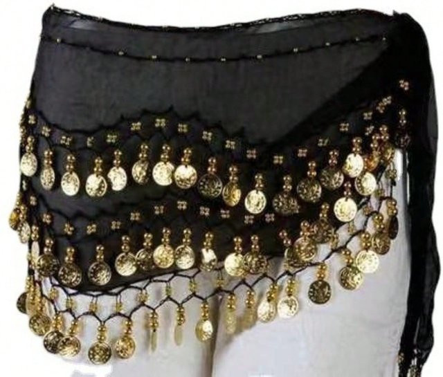 XYNN Hüftkette, drei Reihen goldene Münzen, schwarz bunt, Unisex - Bild 1